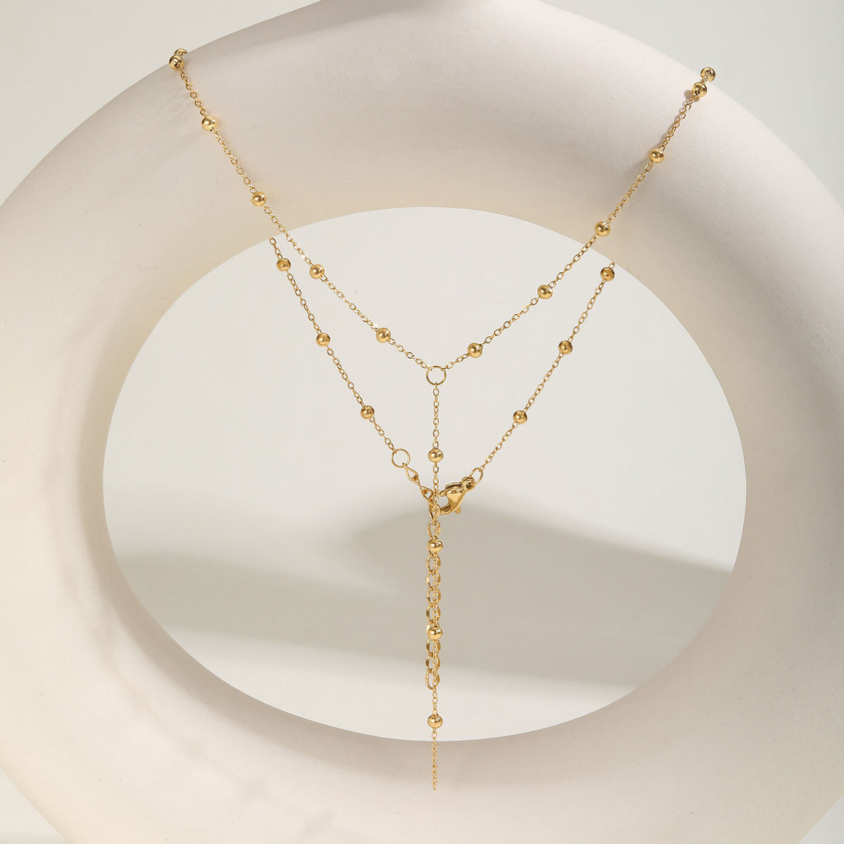 Stainless Steel Bead Chain Y-Shaped Gold Necklace Women's
