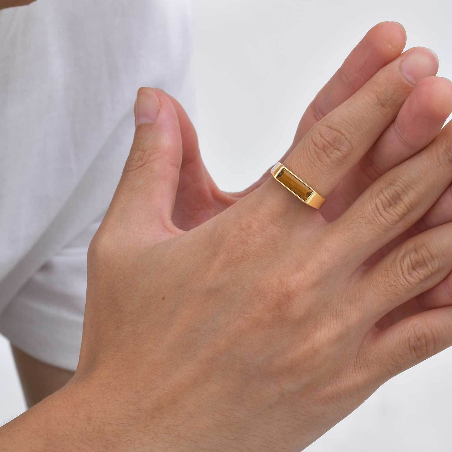 Planderful Men Turquoise Tigers Eye Ring Stainless Steel