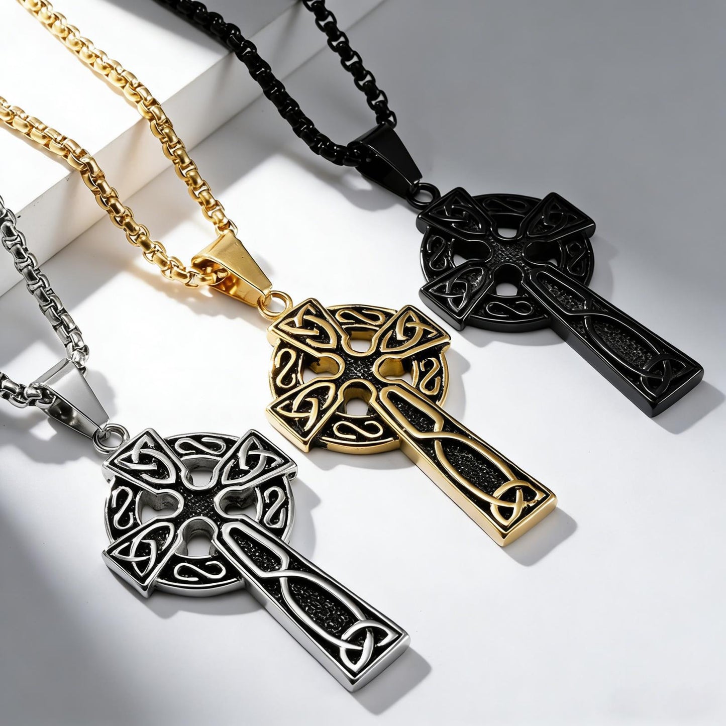 Planderful Titanium Steel Necklace Nordic Viking Celtic Knot Cross For Men Durable Retro European American Style