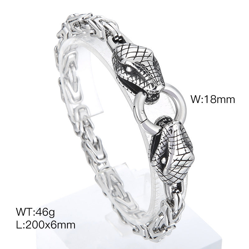 Planderful Zircon Encrusted Snake Bracelet For Men Titanium