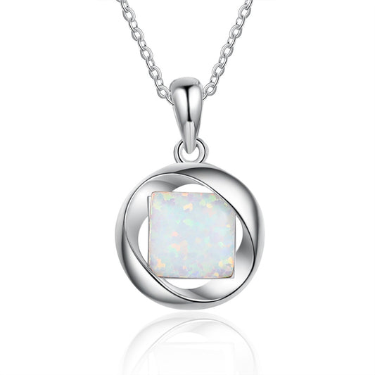 Square Opal Mobius Strip Sterling Silver Necklace