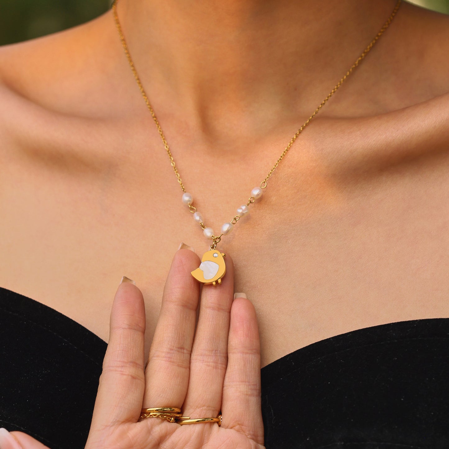 Planderful Freshwater Pearl Necklace Women Gold Plated