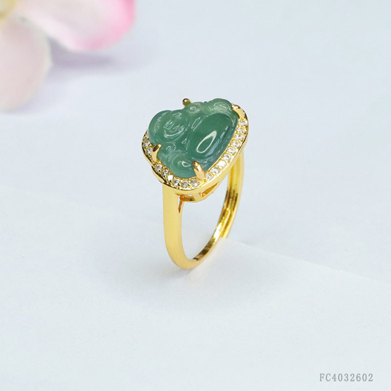 Blue Water Jadeite Buddha Ring