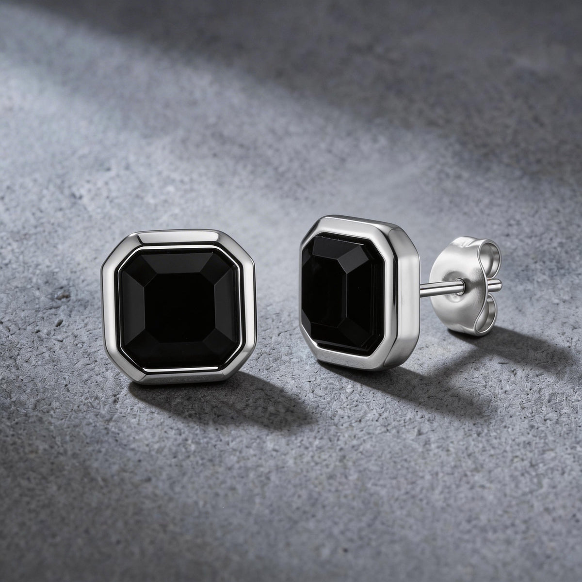 Black Stone Square Single Stud Earring