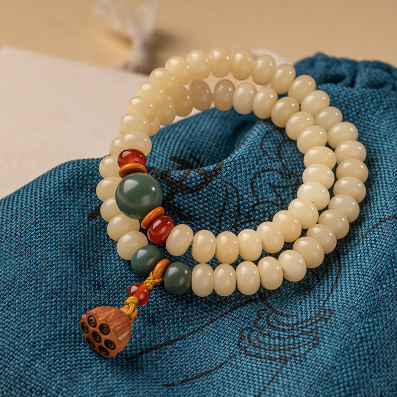 Fortune's Favor Sterling Silver Bodhi Root Bracelet with Topaz and Jade Beads
