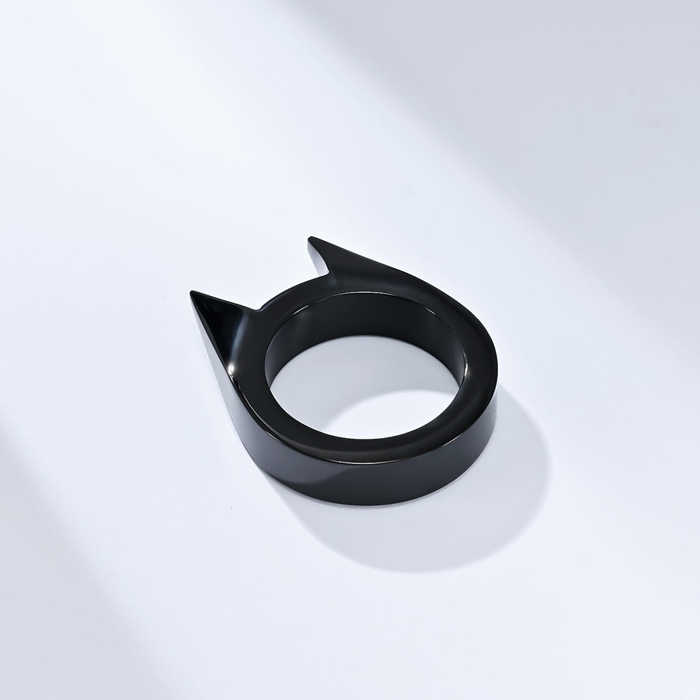 Planderful Everyday Genie Self Defense Ring With Spiked Cat Ear Design Gold Plated Titanium Steel For Men