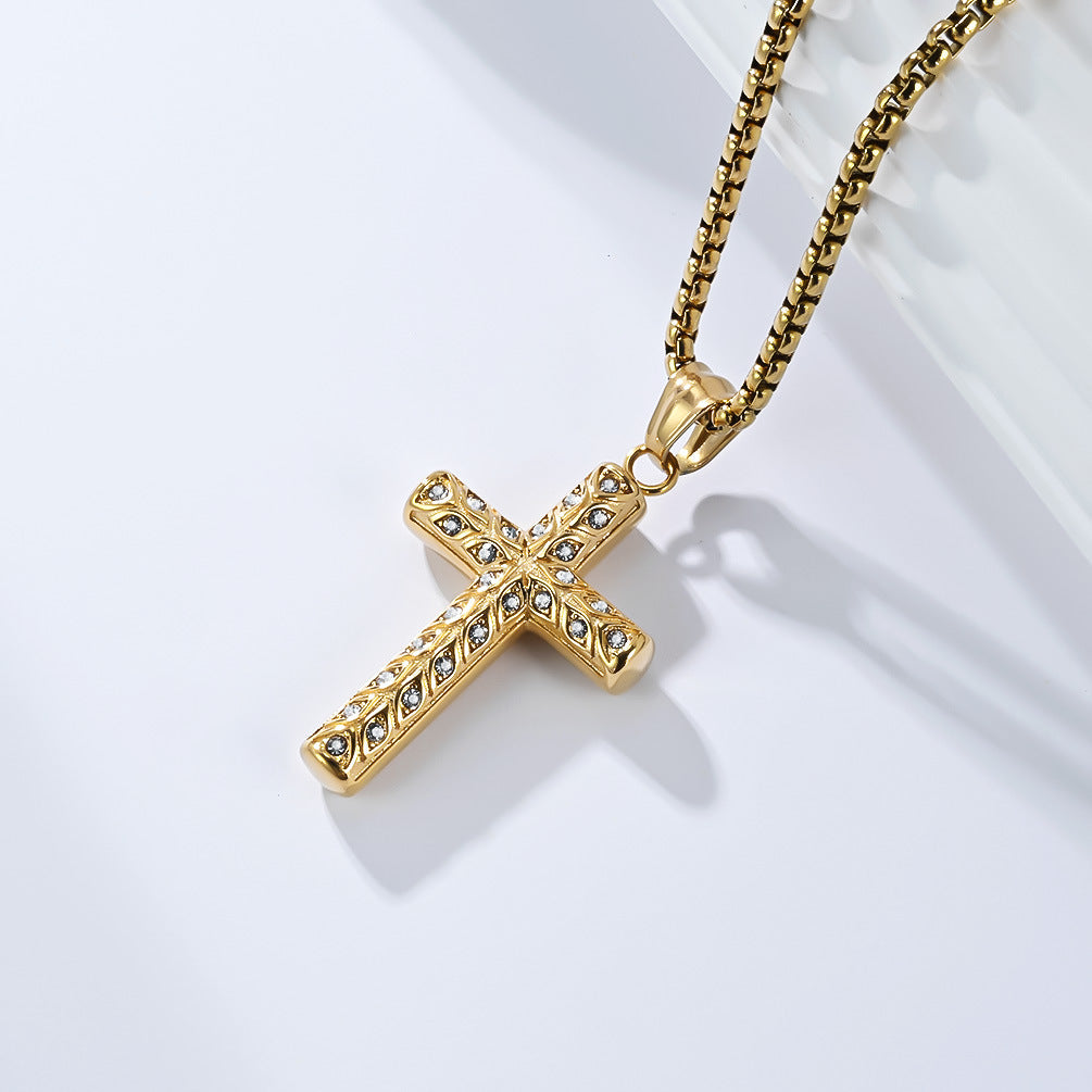 Planderful Everyday Genie Zircon Devil Eye Cross Necklace Stainless Steel Unisex Hip Hop Jewelry