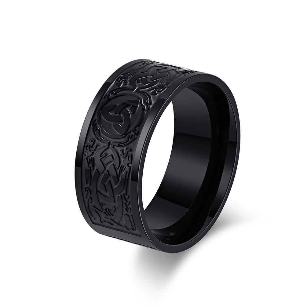 Planderful Celtic Eternal Knot Titanium Steel Ring For Men Durable Triangular Knot Ethnic Style Jewelry