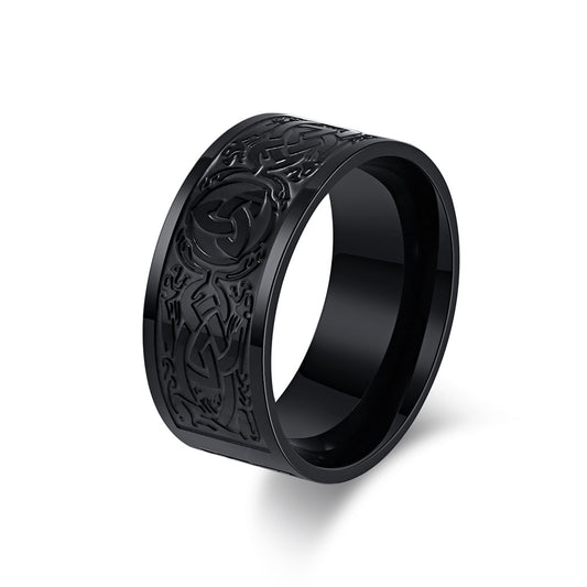 Planderful Celtic Eternal Knot Titanium Steel Ring For Men Durable Triangular Knot Ethnic Style Jewelry