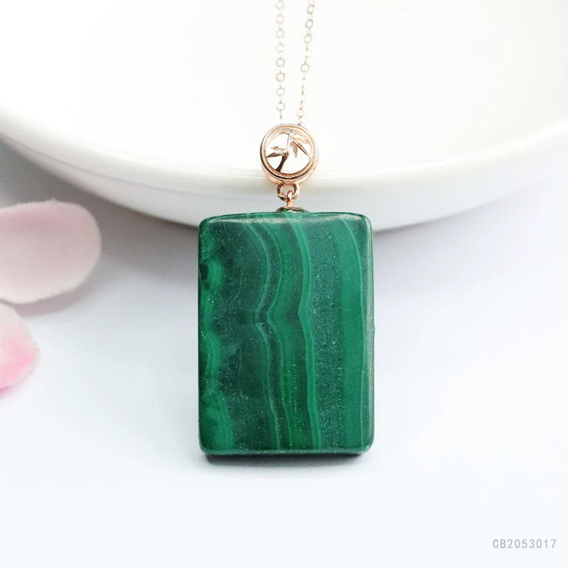 Malachite Square Peace Plaque Silver Pendant — No Chain