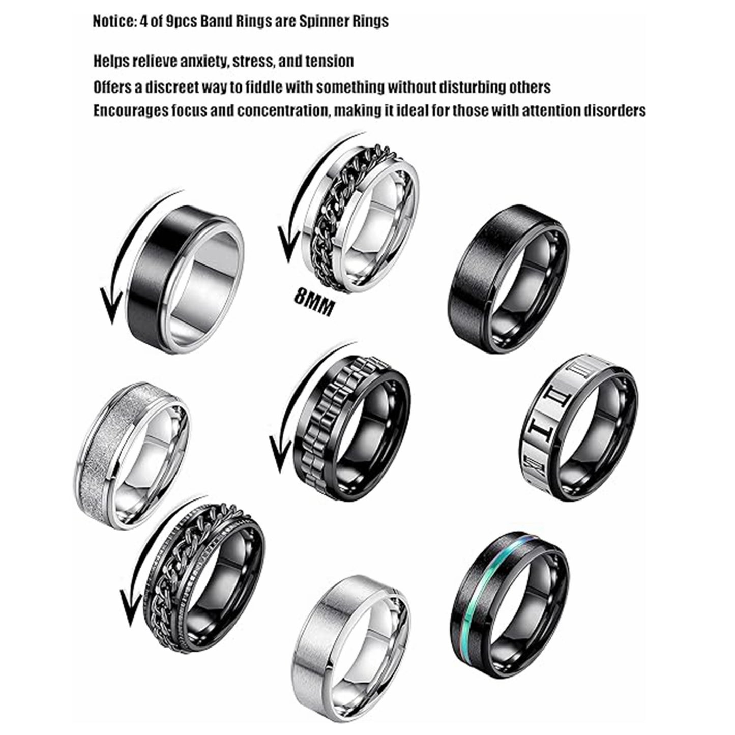 Planderful Collection Rotatable Titanium Steel Ring Set For Men And Unisex Pressure Relief Comfort Everyday Genie