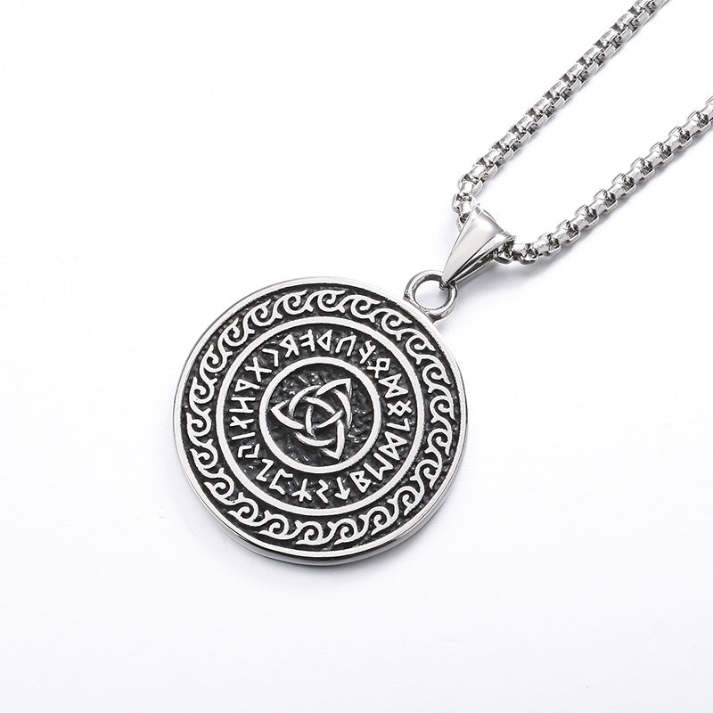 Steel Necklace – Elegant Nordic Viking Odin Celtic Round Mens Pendant For Everyday Wear