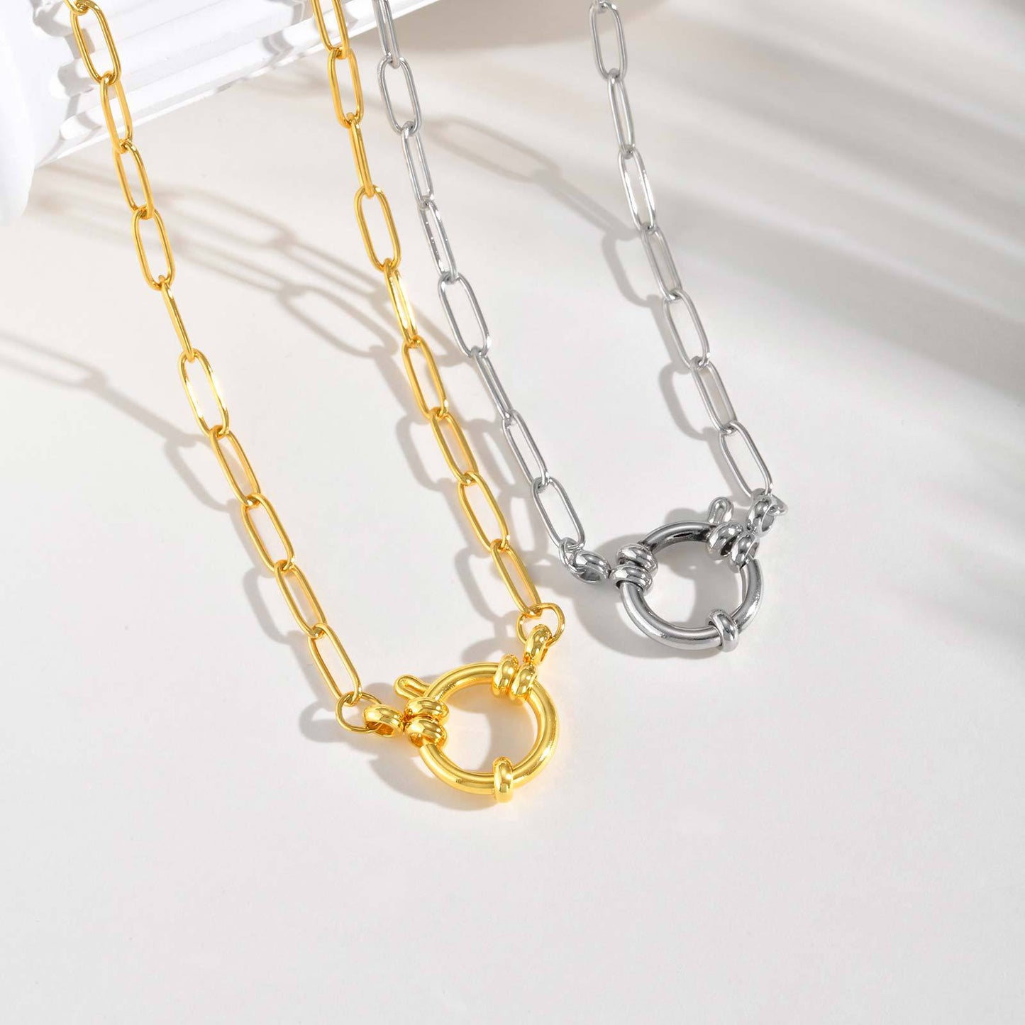 Stainless Steel Rectangle Chain Bubble Buckle Necklace Gold