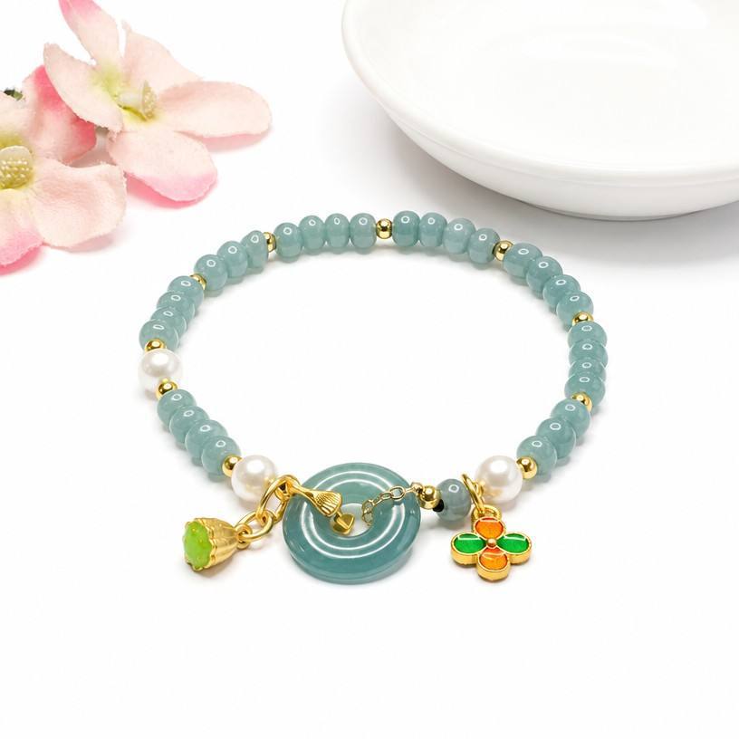 Blue Water Jadeite Abacus Bead Beaded Bracelet