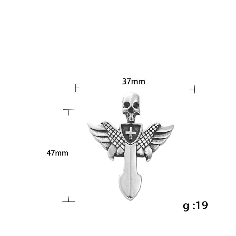 Planderful Durable Titanium Skull Pendant Necklace For Men Unisex Punk Wing Cross Protector