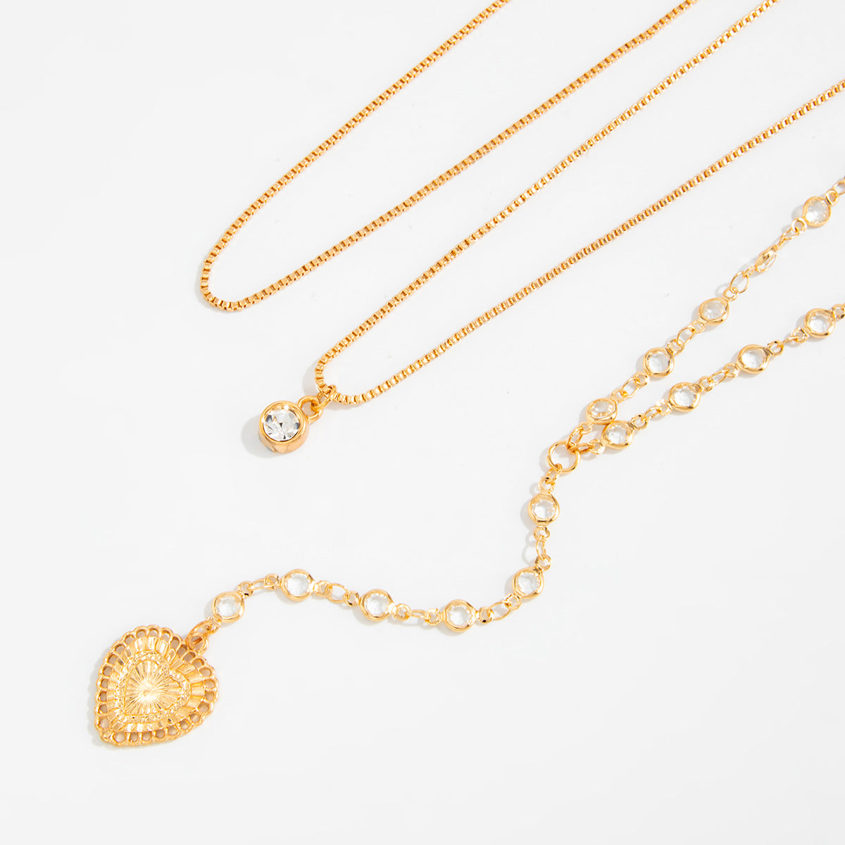 Thin Cha Stacked With Long Love-Shaped Necklaces Retro French Micro-Inlaid Zircon Collarbone Necklace