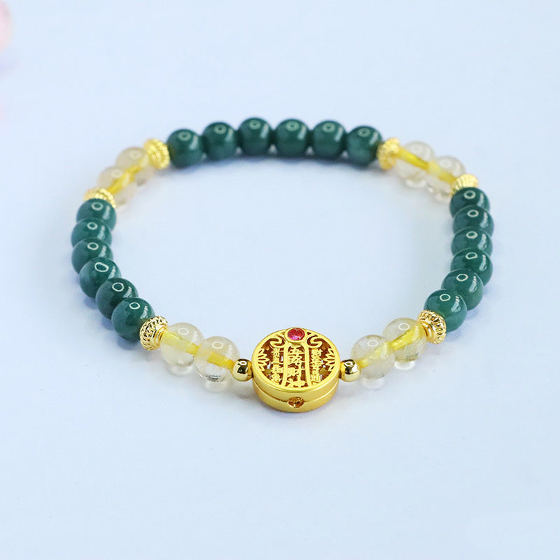 Blue Water Jadeite Golden Rutilated Quartz Beaded Bracelet