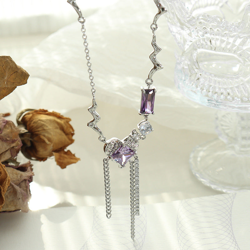 Luxurious Zircon Tassel Necklace with Heart Pendant - Fashionable Copper Jewelry for Women