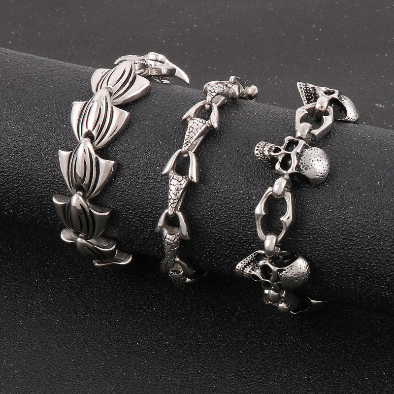 Design Fishtail Anchor – Punk Style Antique Snakehead Stainless Steel Men's Skull Bracelet