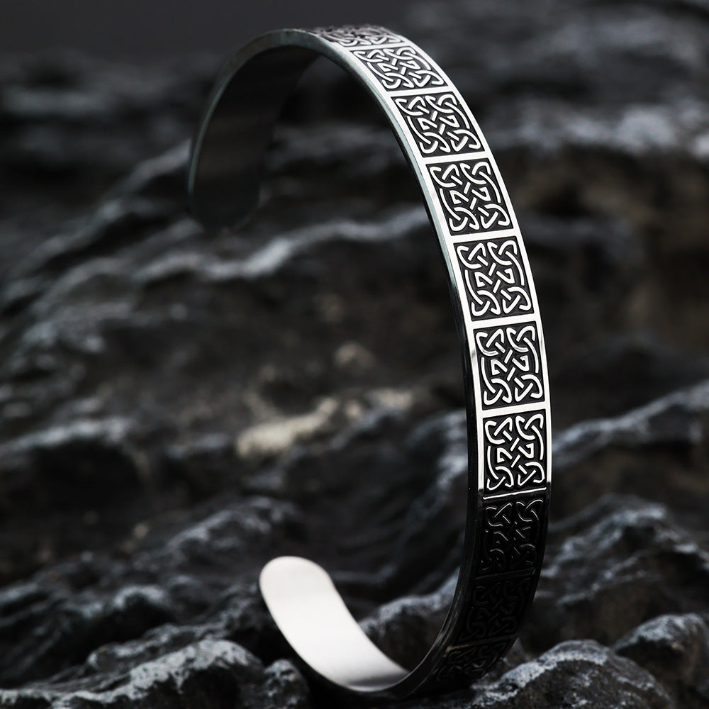 Planderful Celtic Knot Bracelet Solid Stainless Steel Open C Type Unisex For Men And Women Timeless Gift