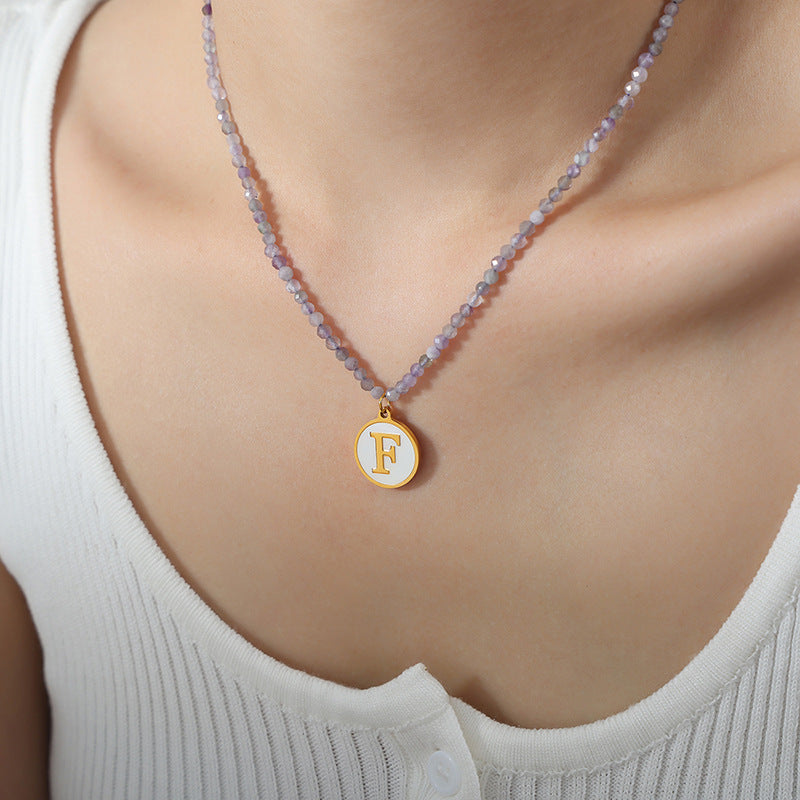 Luxurious Titanium Gold-Plated Mother-of-Pearl Pendant Necklace with Zircon Details