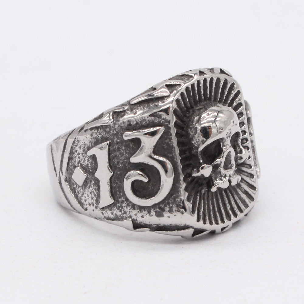 Gothic Number 13 Skull Titanium Steel Ring