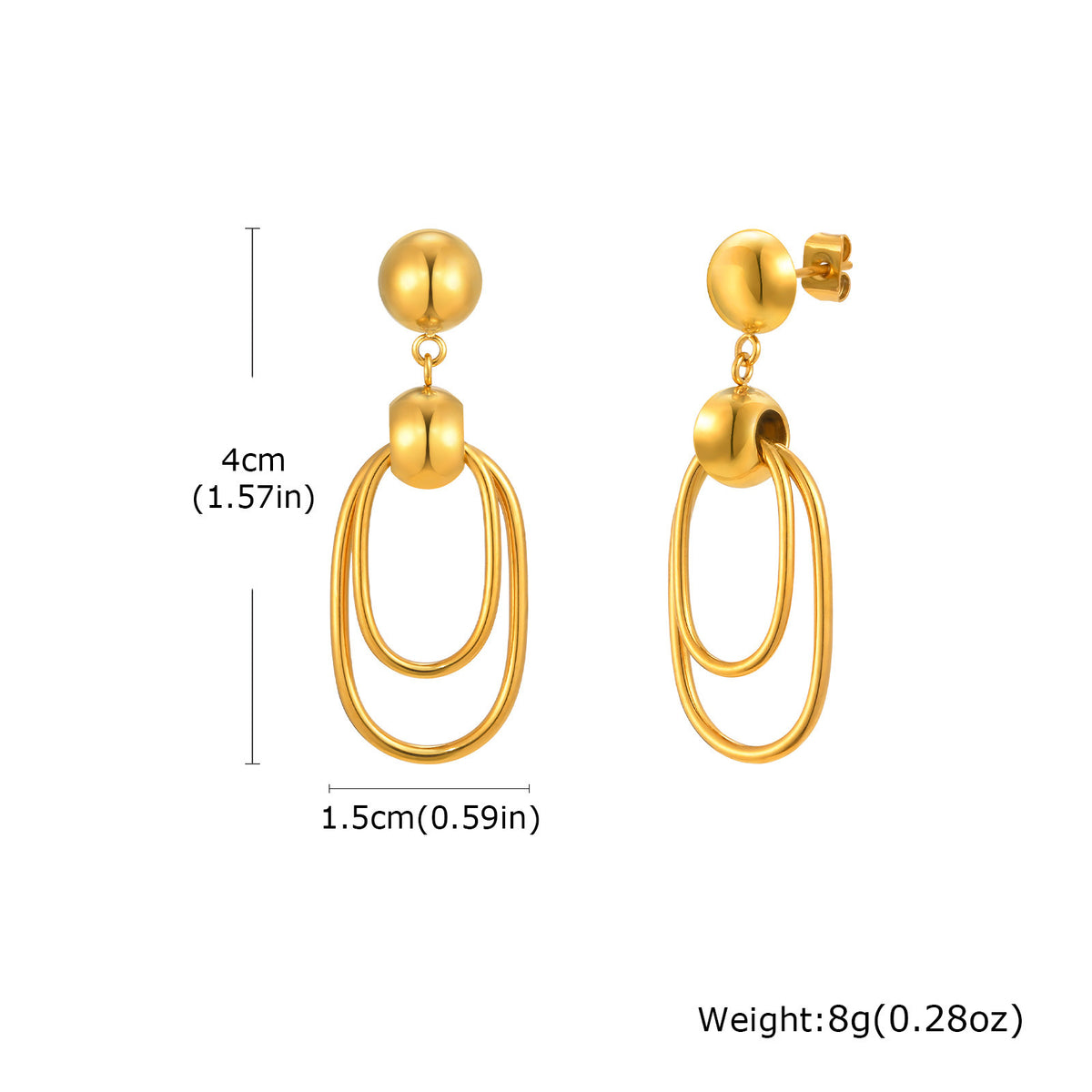 Gold-Tone Double Oval Link Drop Earrings