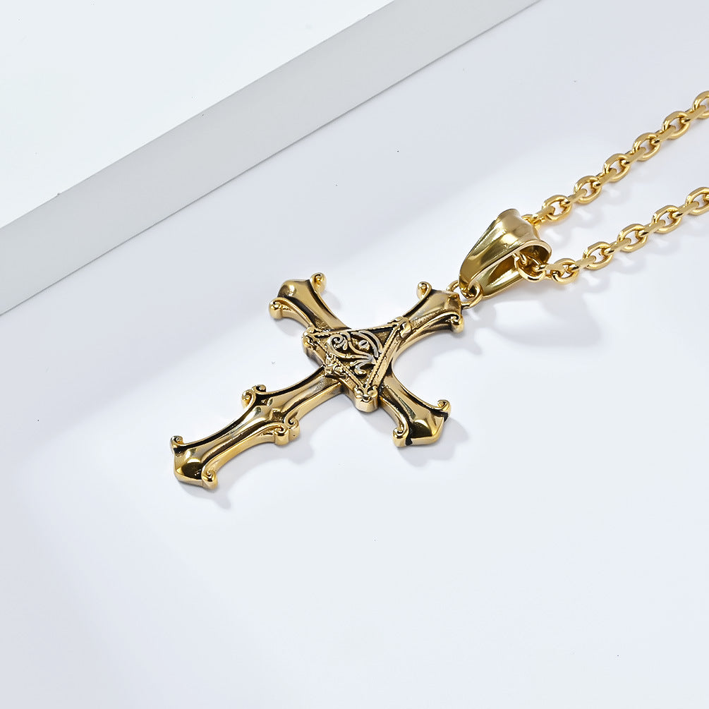 Planderful Eye Of Horus Cross Pendant Necklace Titanium Steel For Retro Vintage Style Jewelry