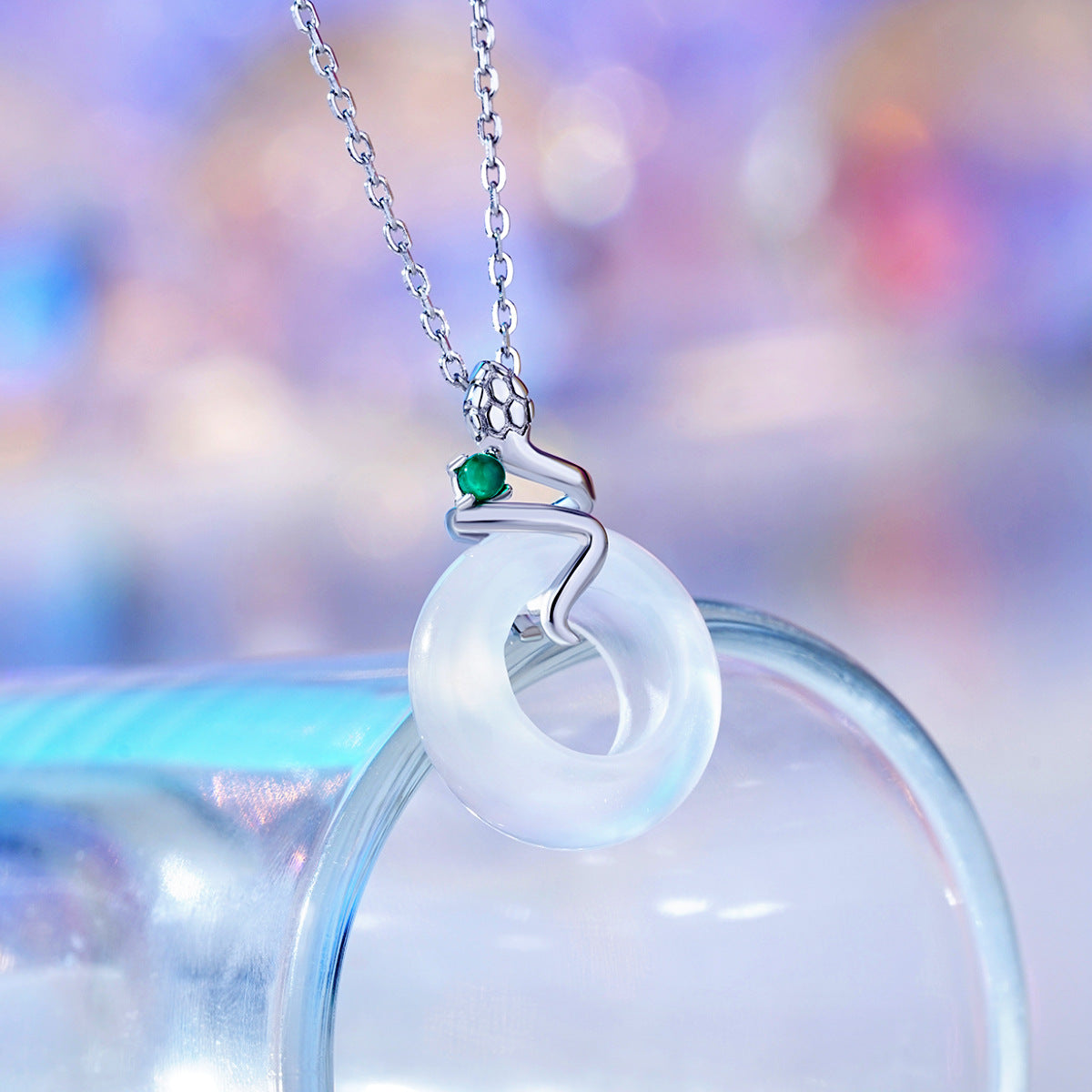 S925 Sterling Silver Natural Chalcedony Safety Buckle Necklace