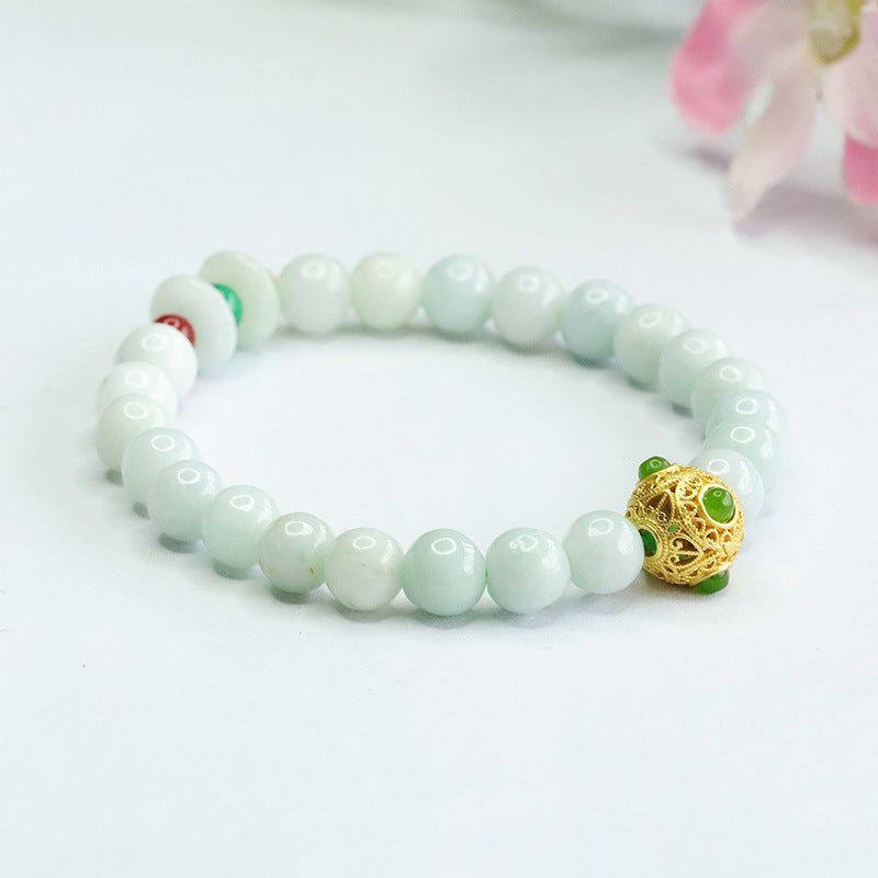 Jadeite Prosperity-Charm Beaded Bracelet