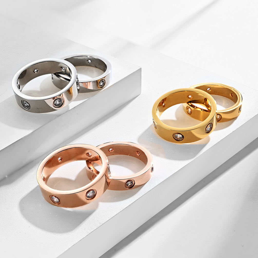Planderful Titanium Inlaid Zircon Ring Unisex Light Luxury Jewelry For Him And Her Couple Gift