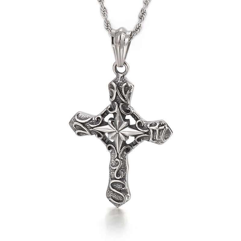 Retro Stainless Steel Cross Pendant for Men - Punk Style Everyday Accessories