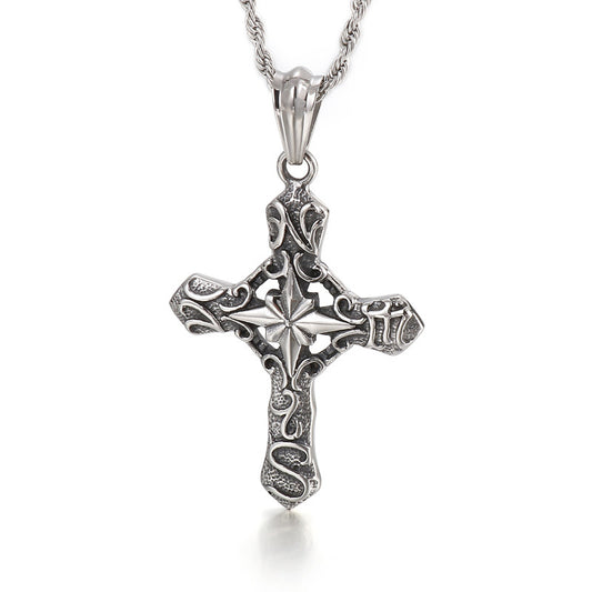 Retro Stainless Steel Cross Pendant for Men - Punk Style Everyday Accessories
