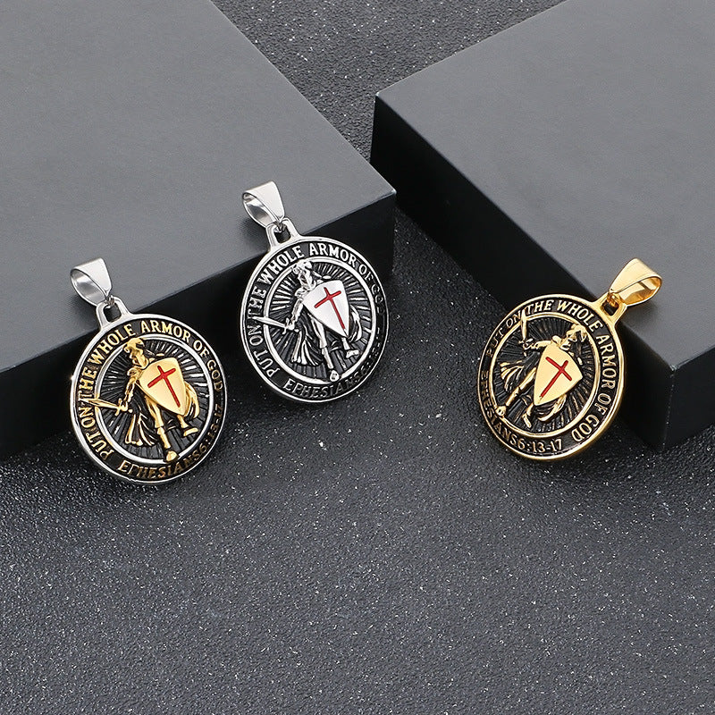 Templar Cross Shield Pendant Red For Men Titanium Planderful