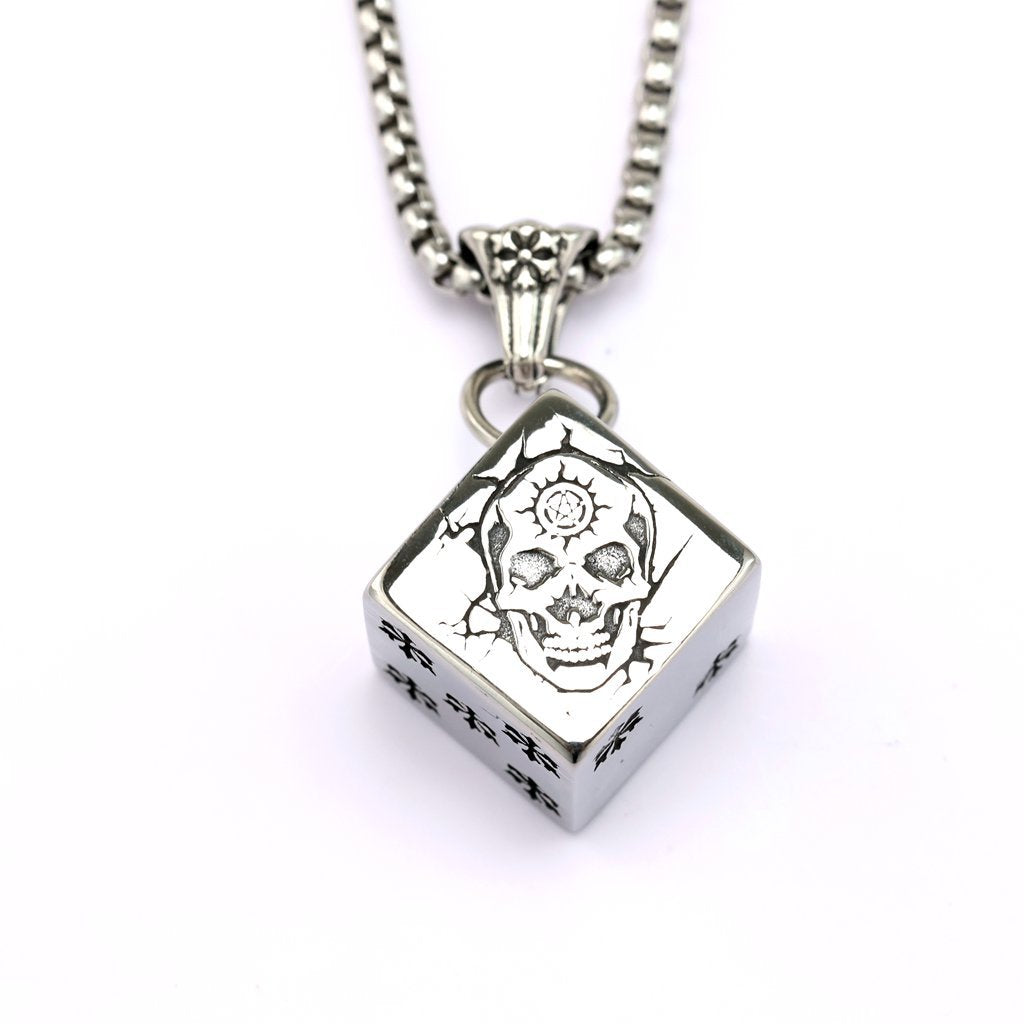 Planderful Skull Dice Pendant Durable Stainless Steel Unisex Gothic Punk Jewelry For Men And Women