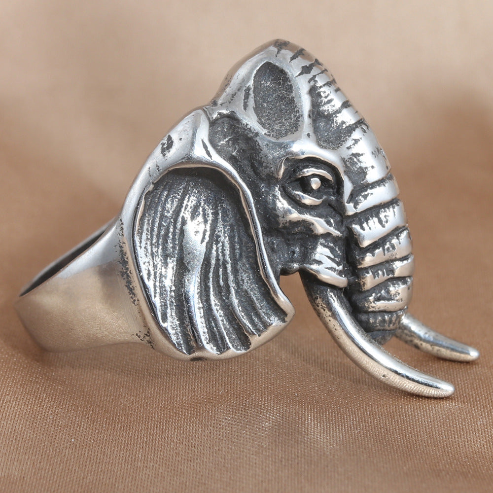 Titanium Steel Elephant Ring for Men - Personalized Retro Trendy Accessory