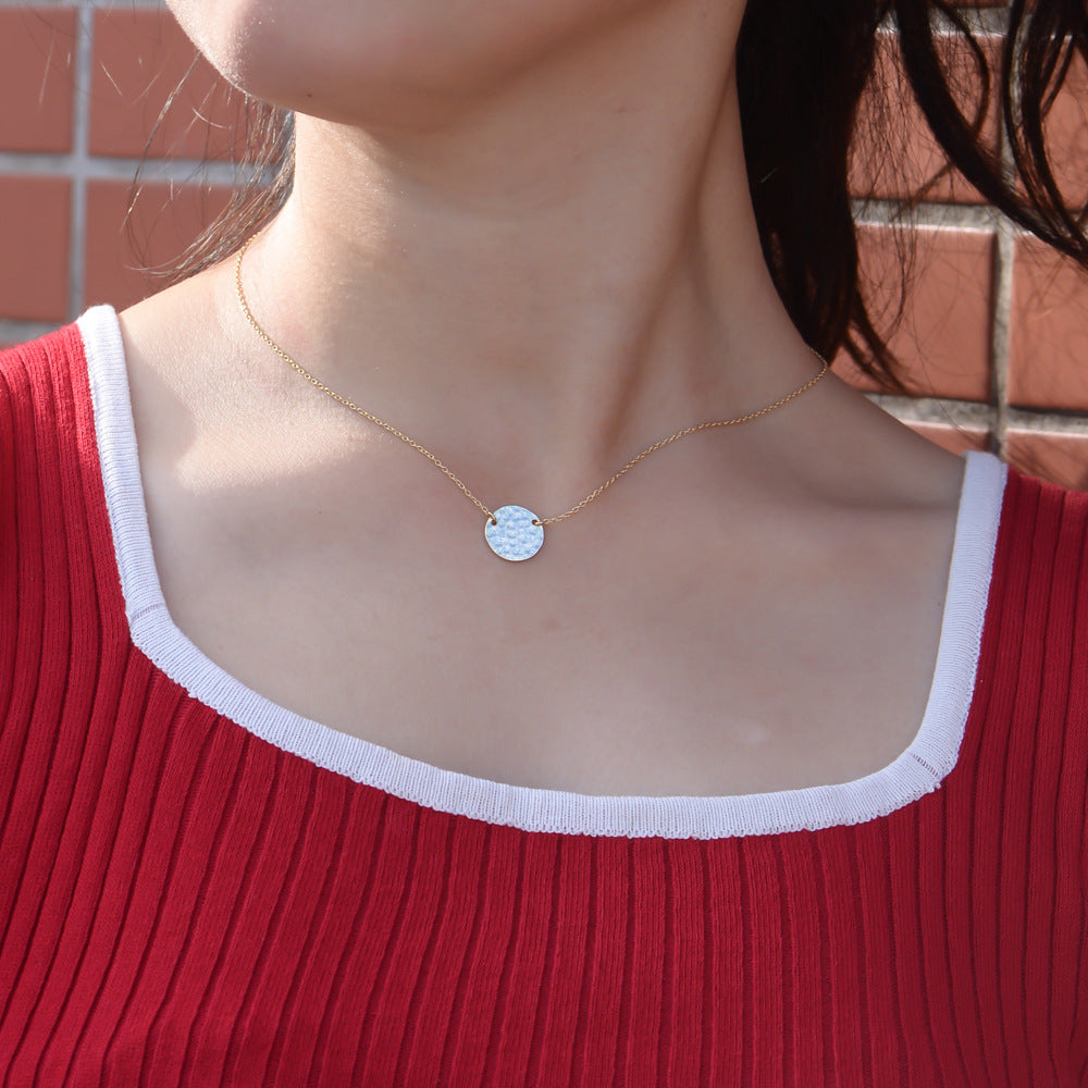 Peishang Raised Round Plaque Necklace S925 Pure Silver Vintage Hammered Coin