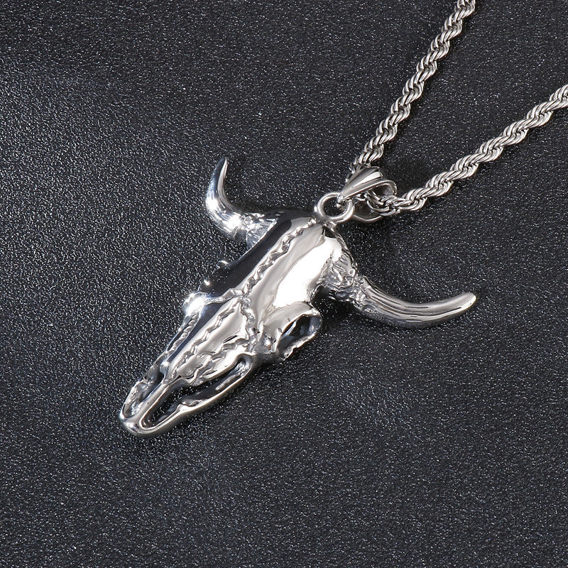 Personalized Punk-Style Stainless Steel Pendant with Cow Bone Design for Men