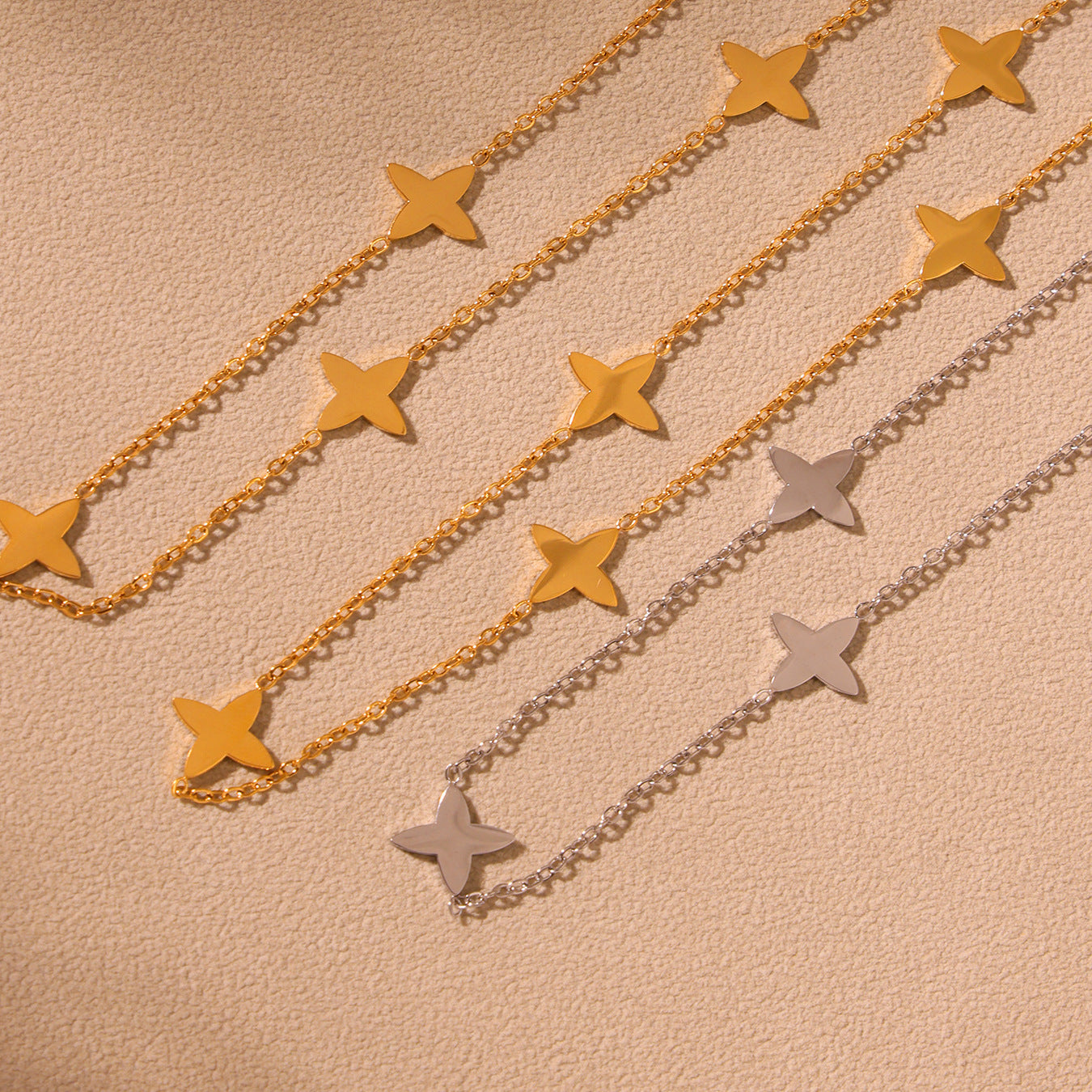 Planderful Zircon Collarbone Necklace Four Leaf Flower Women