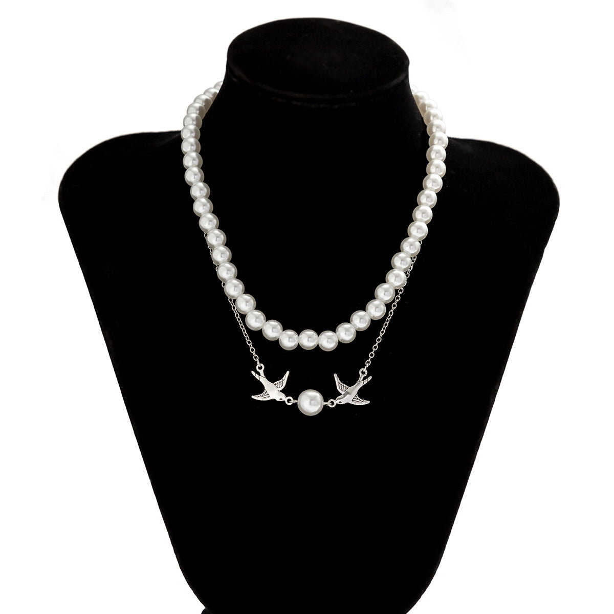 European and American Style Jewelry: Elegant Beaded Pendant, Delicate Collarbone Necklace, Unique Imitation Pearl Double-layered Bird Necklace for Women