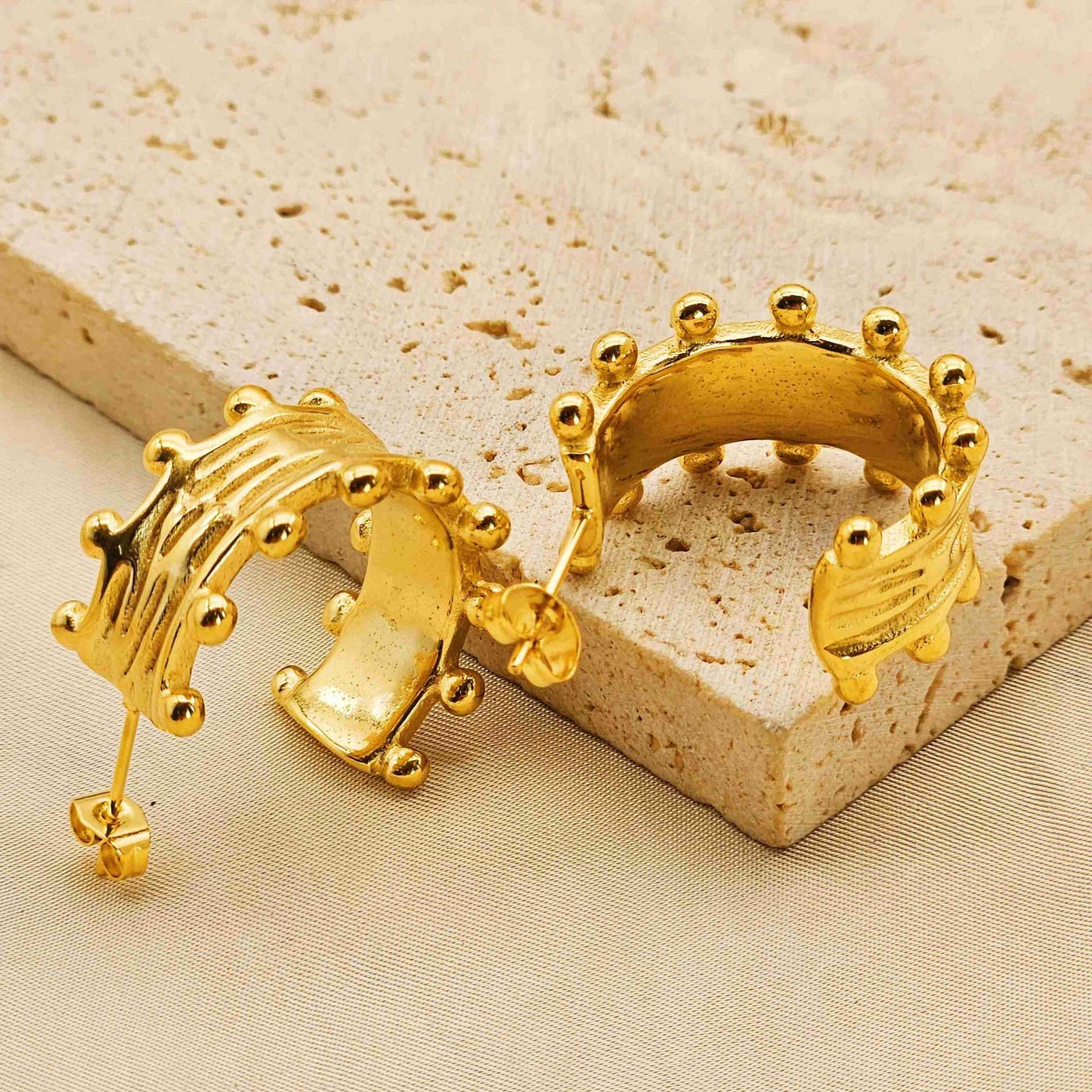 Planderful Gold Plated Stainless Steel Wood Grain C Shaped Pleated Earrings Statement For Women