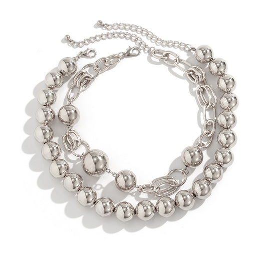 Double-Layer Round Bead Statement Necklace