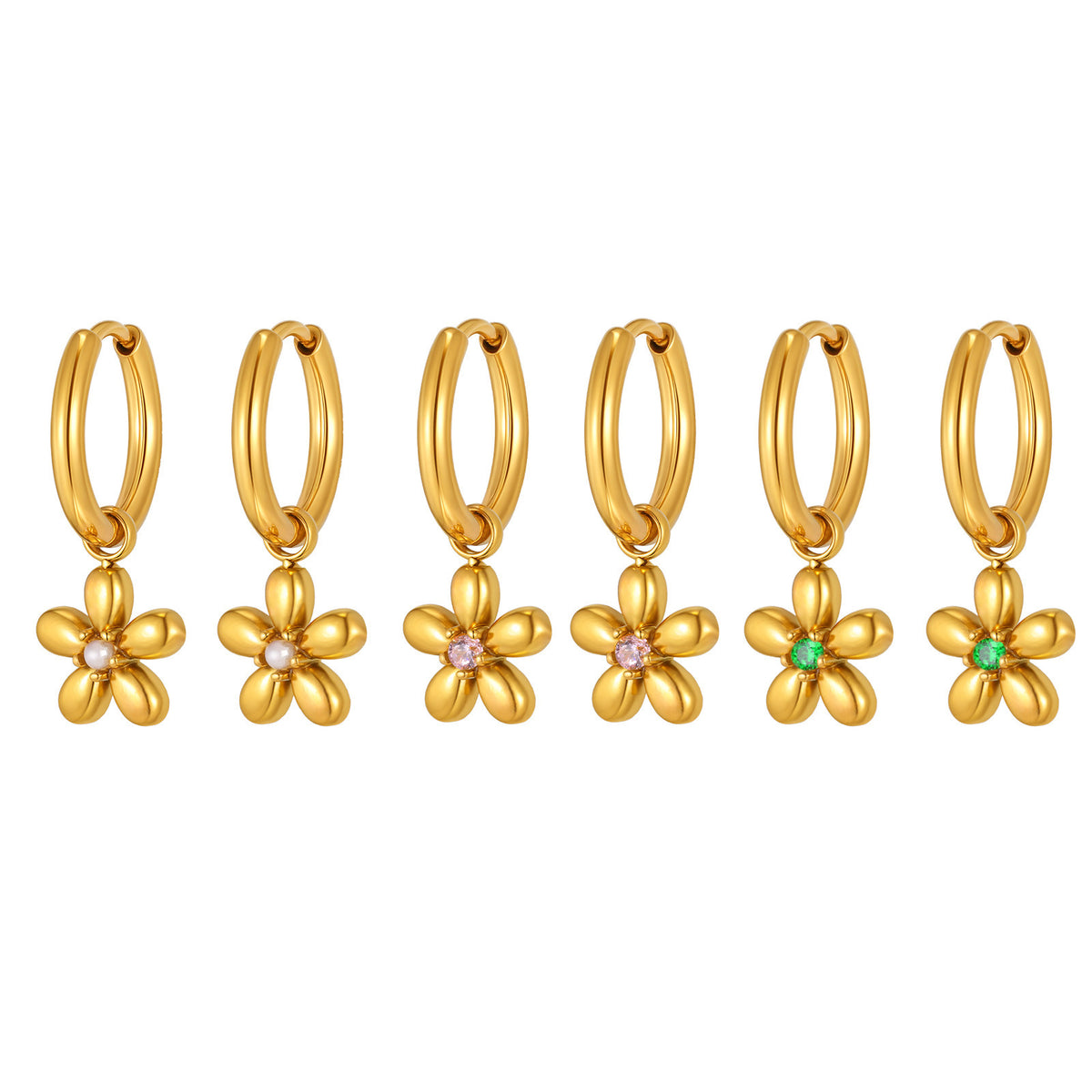 Stainless Steel Zircon Floral Earrings