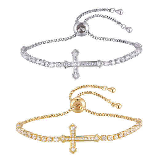 Cross Zircon Adjustable Copper Bracelet Unisex
