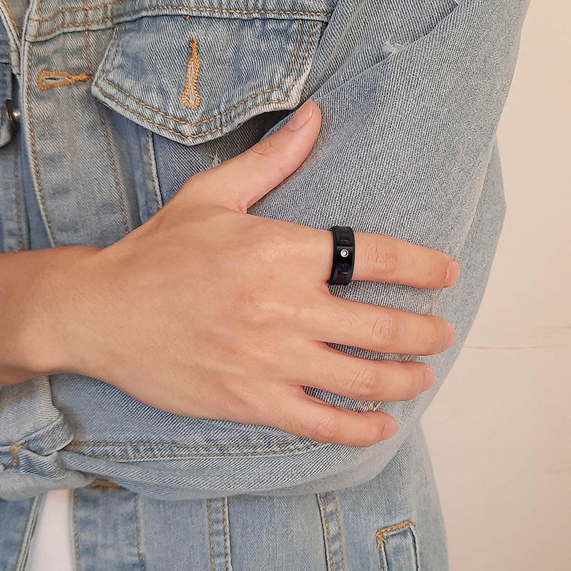 Blue And Black Carbon Fiber Tungsten Steel Ring 8MM Men