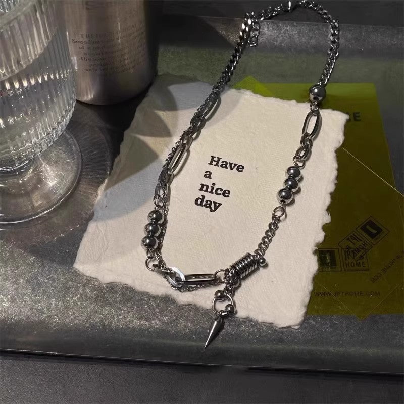 Planderful Jewelry Steel Rivet Ball Necklace Modern Minimalist Unisex Everyday Wardrobe Accessory