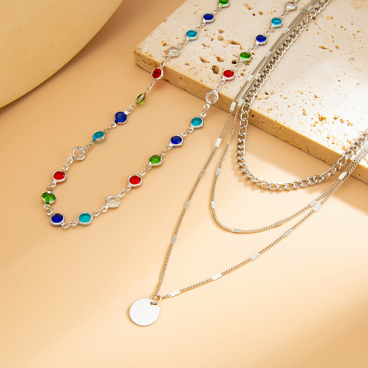 Crystal-Style Round Pendant Necklace