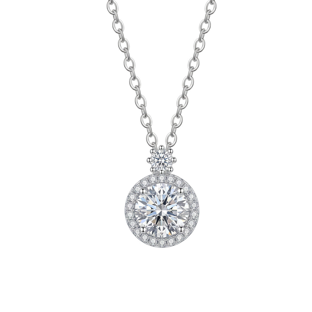 Round Moissanite 925 Sterling Silver Women's Pendant Necklace