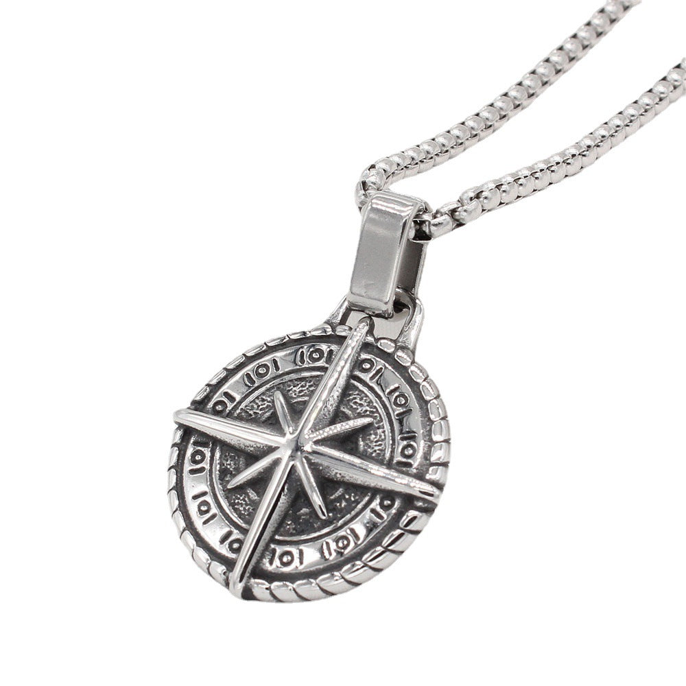 Cross Compass Pendant Necklace For Travelers Unisex Personalized Titanium Steel By Planderful