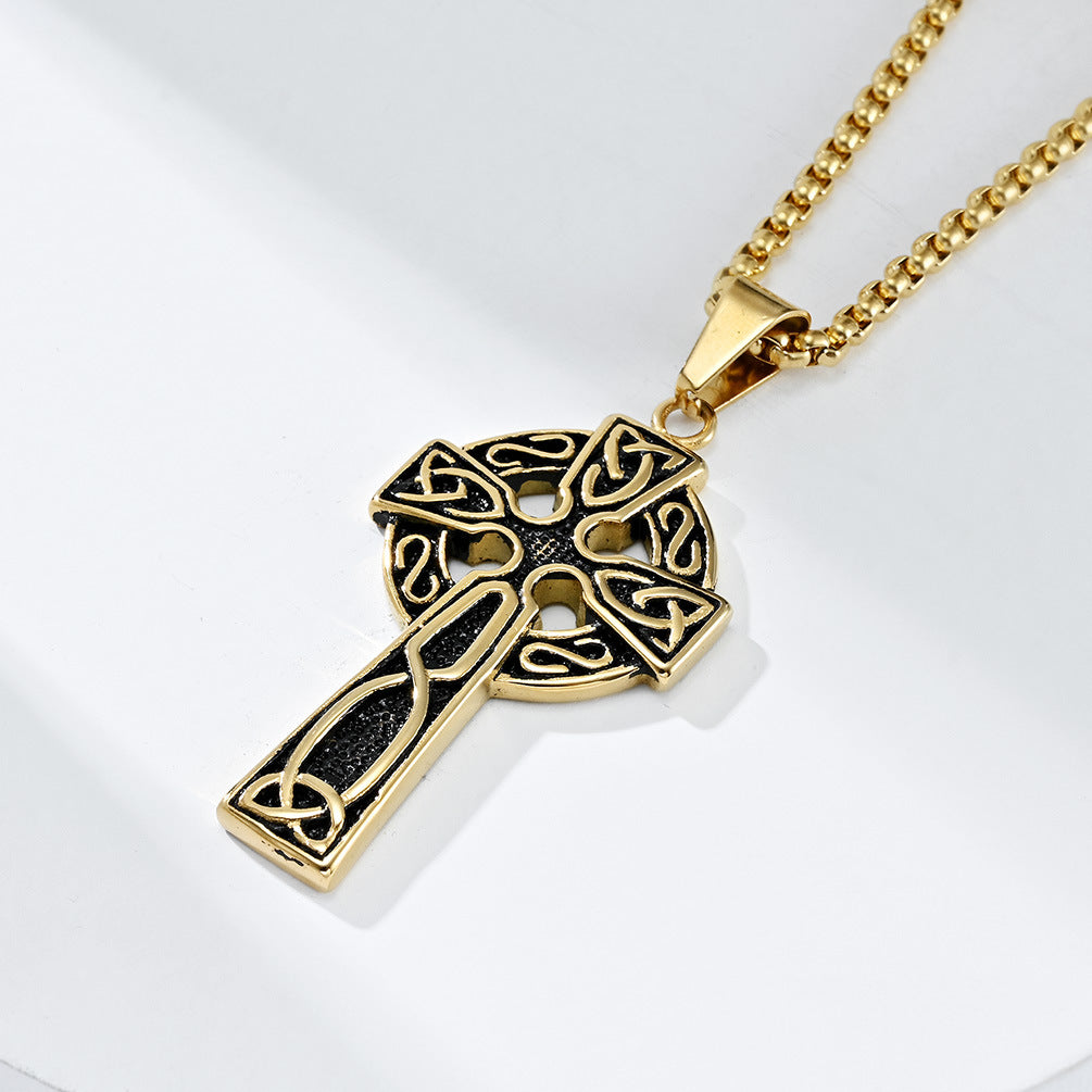 Planderful Titanium Steel Necklace Nordic Viking Celtic Knot Cross For Men Durable Retro European American Style